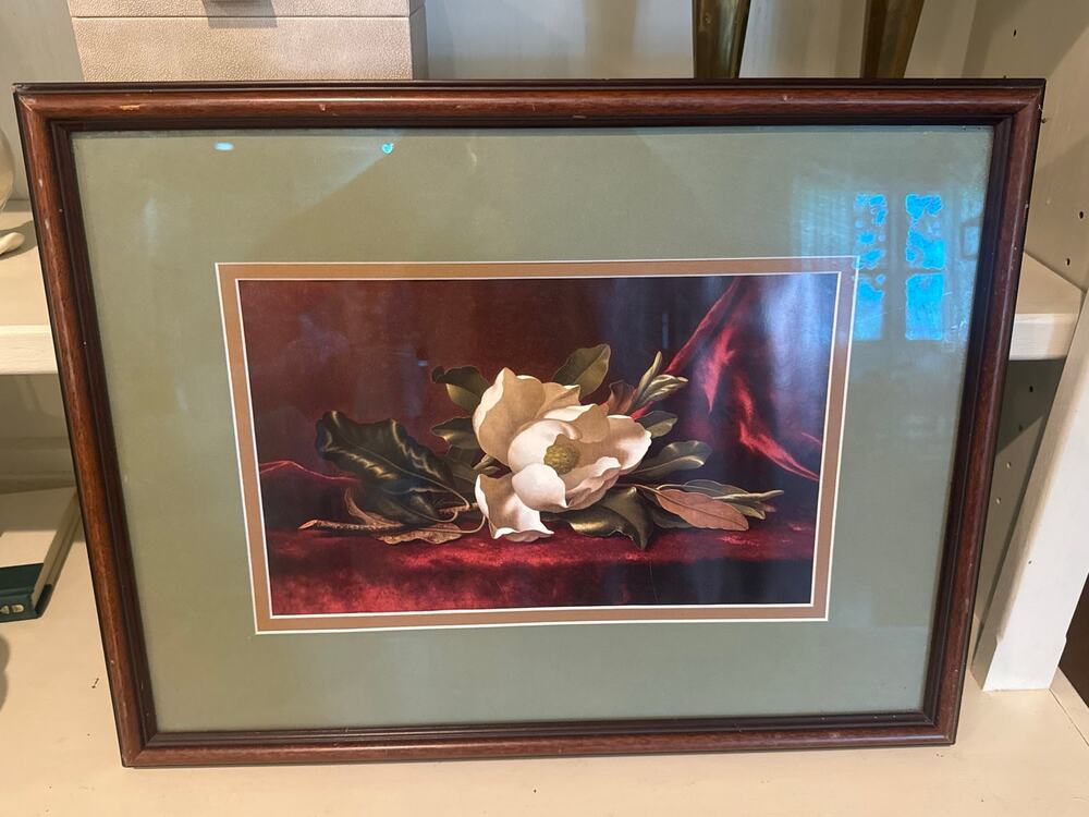 Vintage Framed Art Print  Martin Johnson Heade "Magnolia Gem" Matted Wood Frame